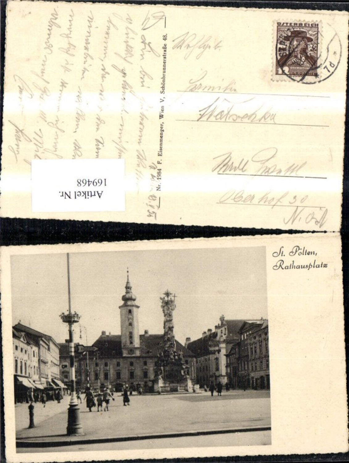 169468,St Pölten Rathausplatz Personen Säule Denkmal 1956