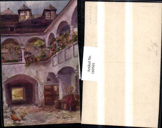 169501,Krems a. d. Donau Löwenhof Künstler Ak sign E. F. Hofecker