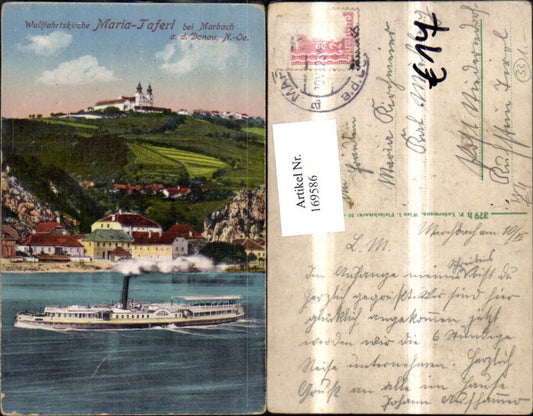 169586,Marbach m. Maria Taferl 1923 Ansicht m. Schiff Dampfer