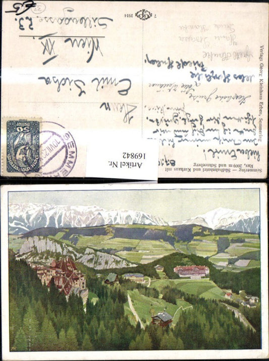 169842,Semmering Südbahnhotel und Kurhaus m. Rax u. Schneeberg Künstlerkarte