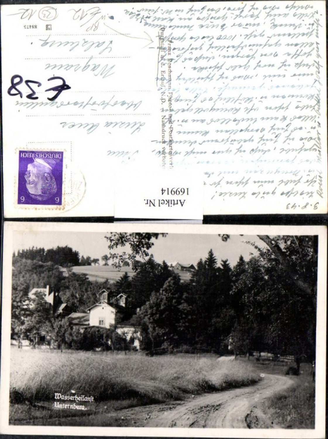 169914,Purgstall a. d. Erlauf Wasserheilanstalt Unternberg Bahnpost