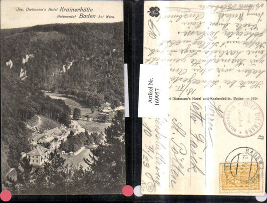 169957,Baden b. Wien Helenental Jos. Dietmanns Hotel Krainerhütte