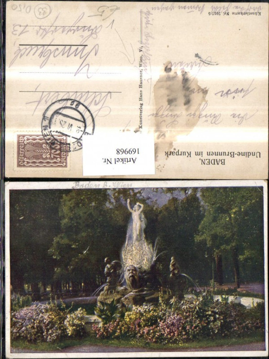 169968,Baden b. Wien Undine Brunnen i. Kurpark Künstler Ak pub Hans Hausner