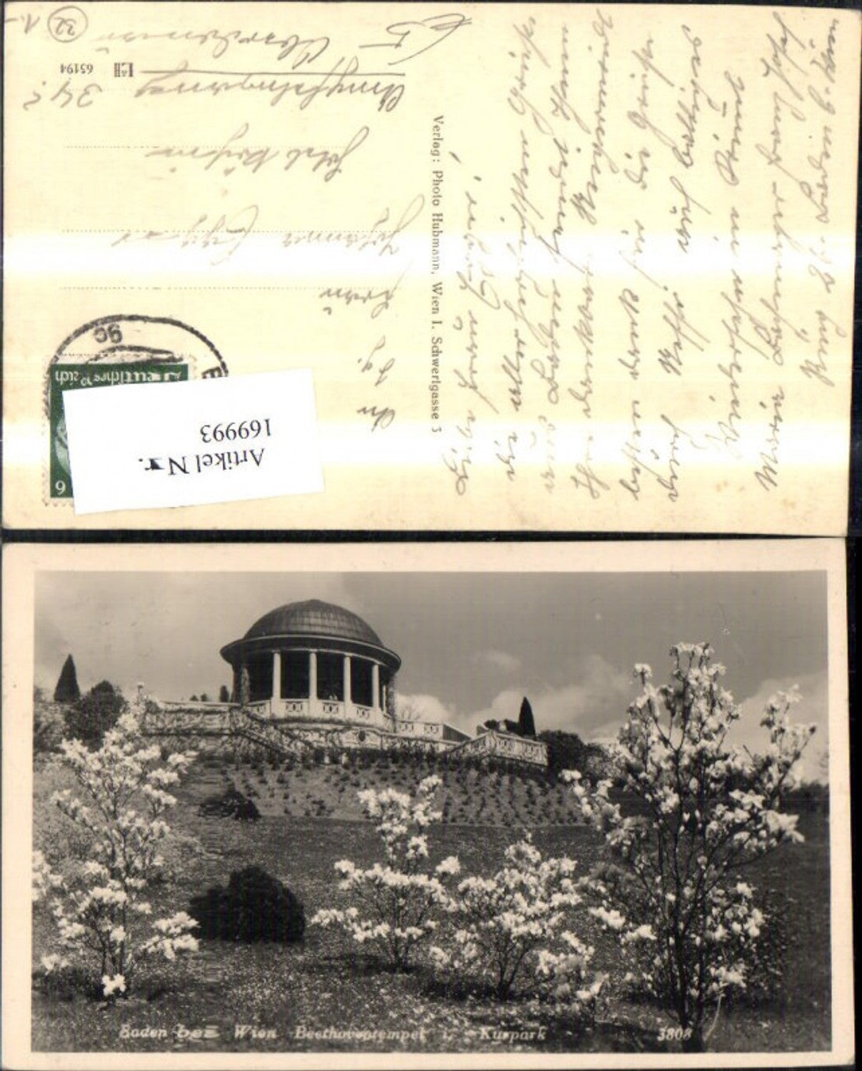 169993,Baden b. Wien Beethoventempel i. Kurpark m. Baumblüte 1939