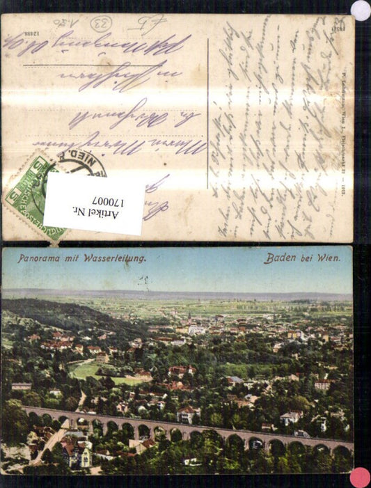 170007,Baden b. Wien Panorama m. Wasserleitung Viadukt 1913