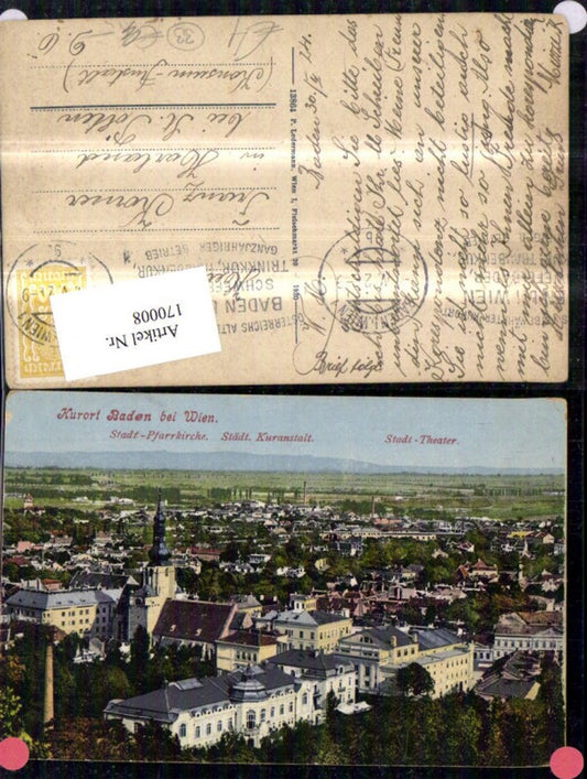 170008,Baden b. Wien Stadt Pfarrkirche Städt. Kuranstalt Stadttheater 1924