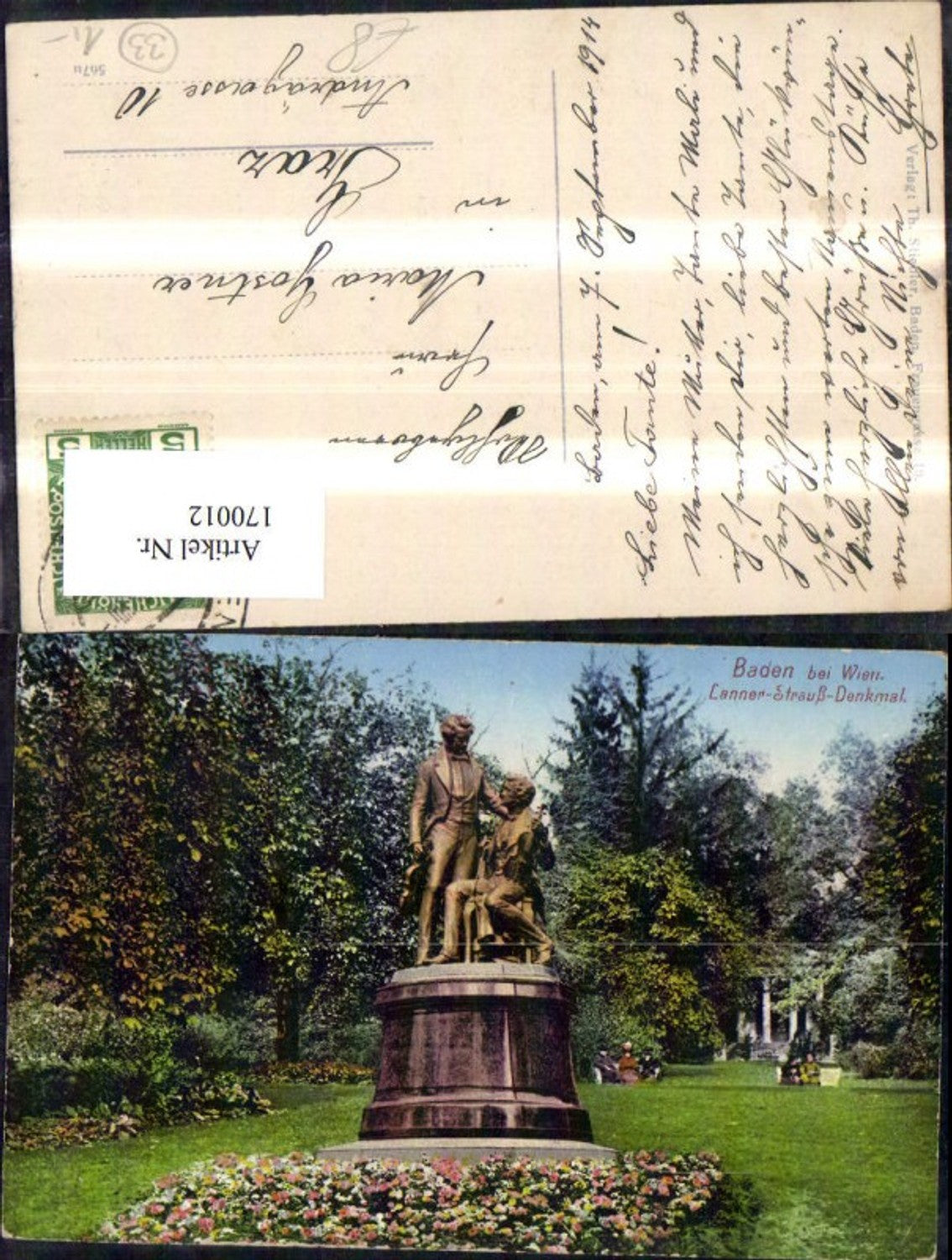 170012,Baden b. Wien Lanner Strauß Denkmal Statue 1914