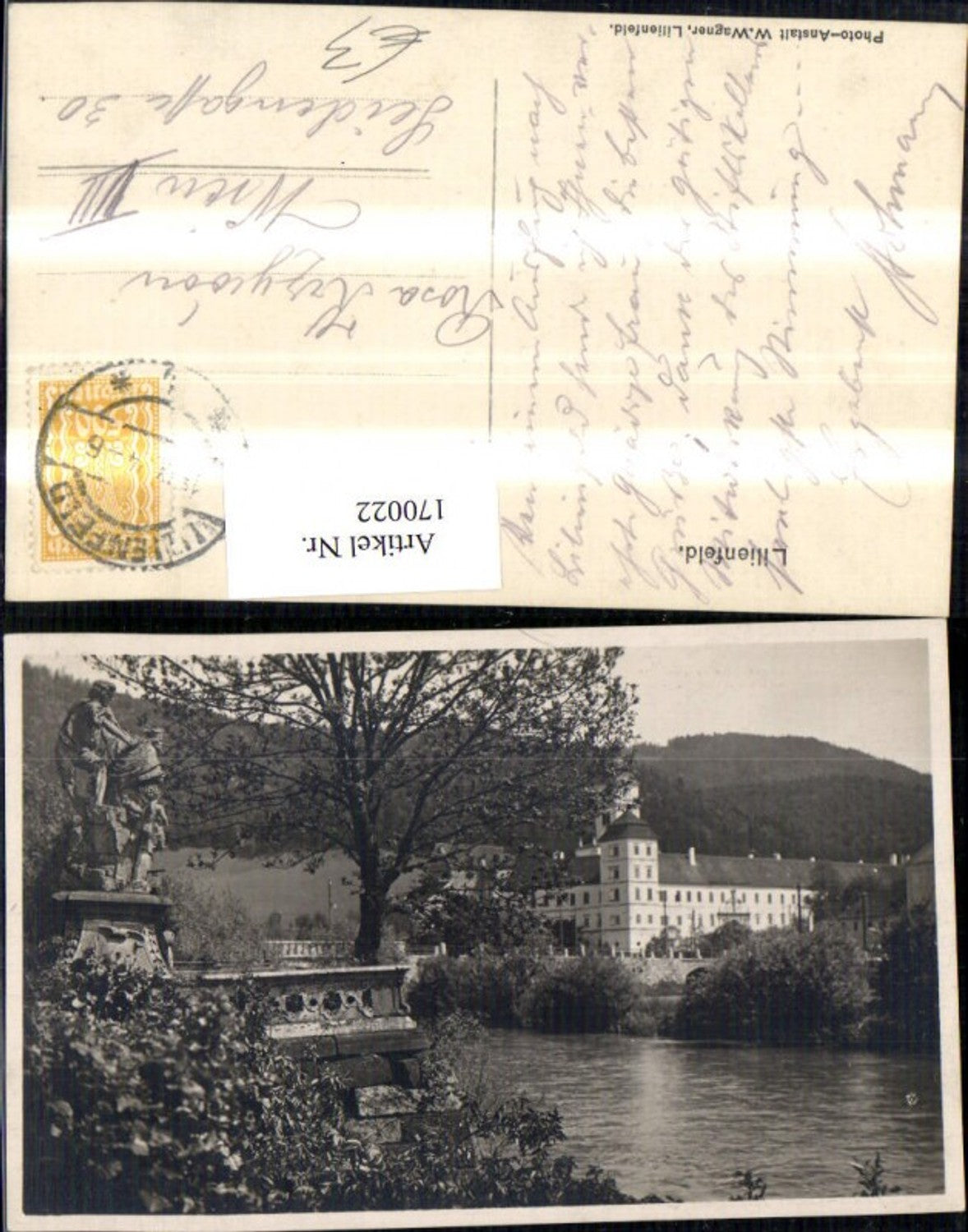 170022,Lilienfeld Ansicht m. Stift Statue Denkmal 1924