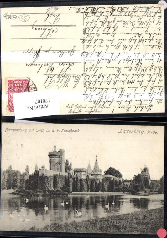 170107,Laxenburg Franzensburg m. Teich i. K k Schloßpark Schwäne