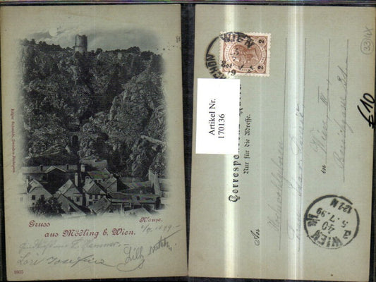 170136,Gruss a. Mödling b. Wien Klause b. Mondschein 1899