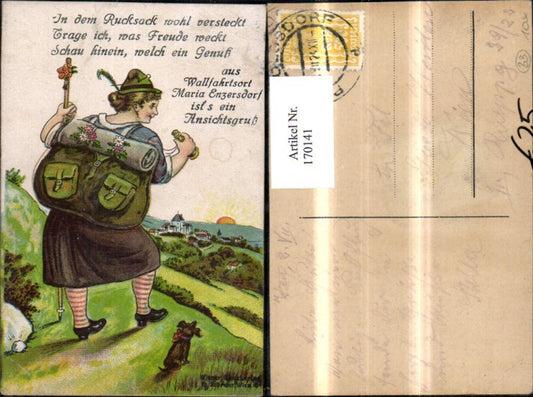 170141,Maria Enzersdorf Leporello Frau m. Rucksack Hund pub E. Schreter