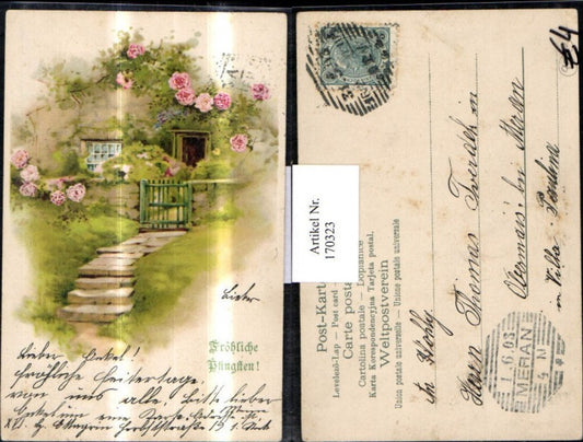 170323,Pfingsten Stiege Gartenzaun Rosen Haus