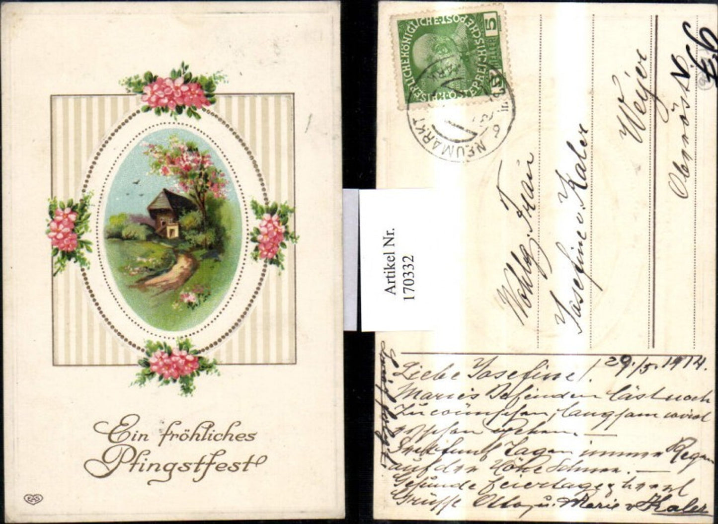 170332,Pfingsten Präge AK Landschaft Haus Baum Weg Blüten Blumen pub EAS