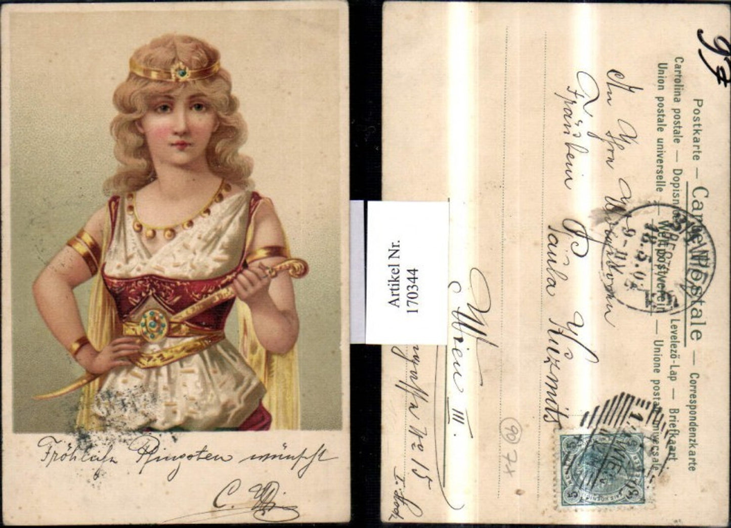 170344, Pentecost Woman with Crown Necklace Dress Bracelets