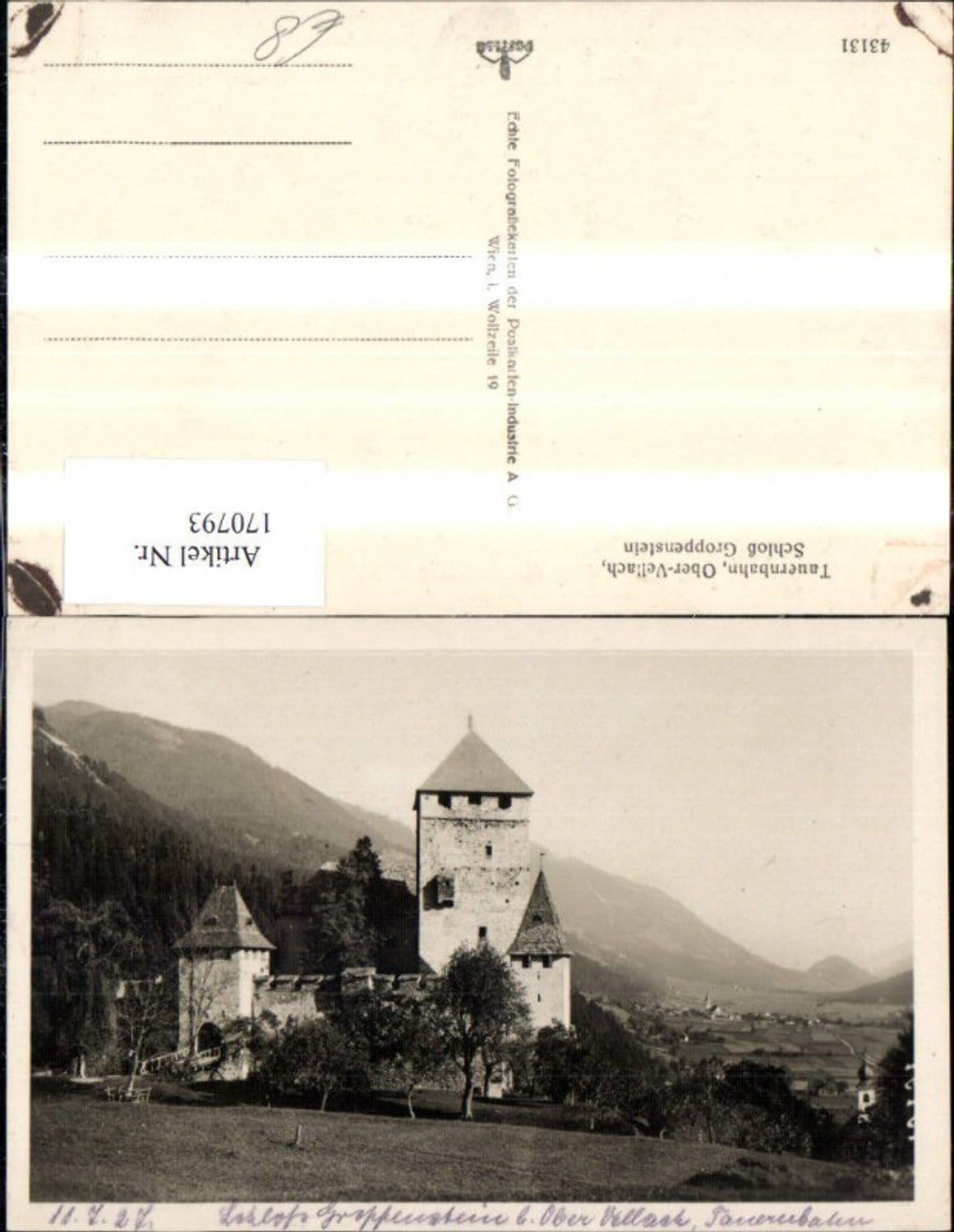 170793,Tauernbahn Obervellach Schloß Groppenstein 1927