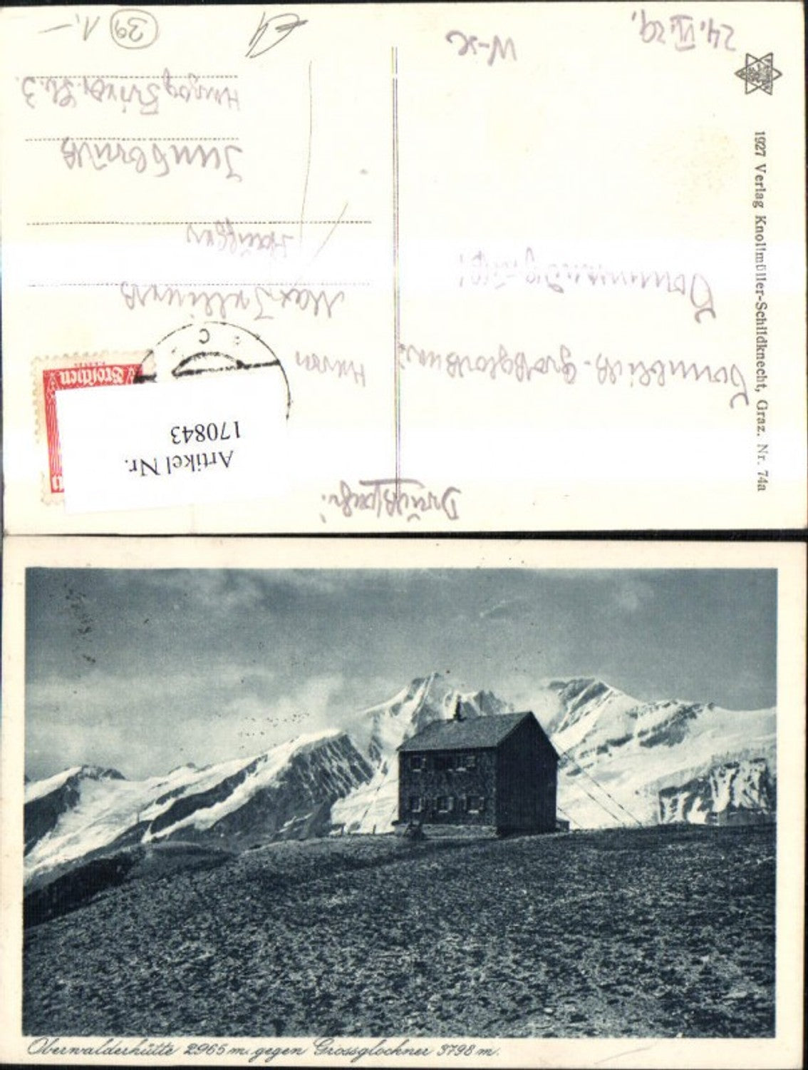 170843,Oberwalderhütte geg. Großglockner 1929