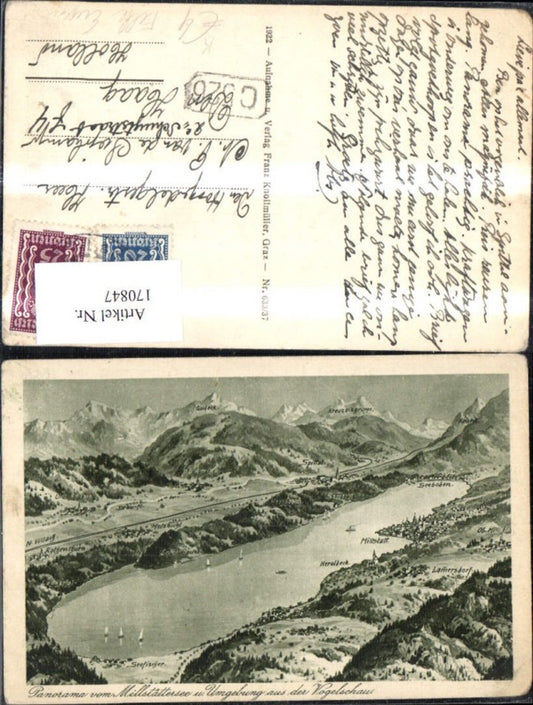 170847,Panorama v. Millstättersee u. Umgebung a. d. Vogelschau Lagekarte sign Felle Eugen