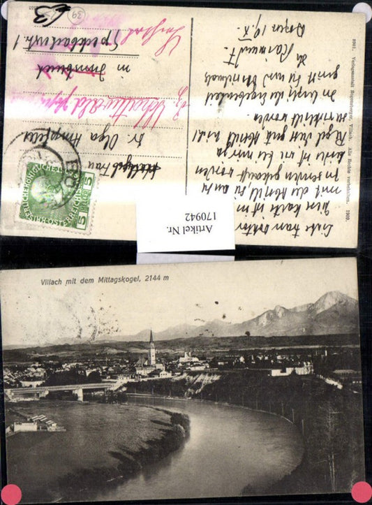 170942,Villach m. d. Mittagskogel Ortsansicht Brücke Fluss
