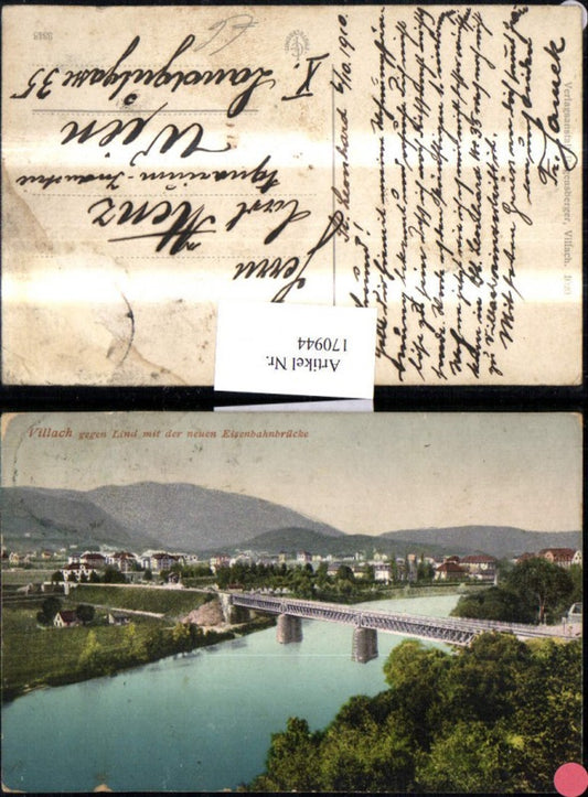 170944,Villach geg. Lind m. d. Neuen Eisenbahnbrücke Ortsansicht