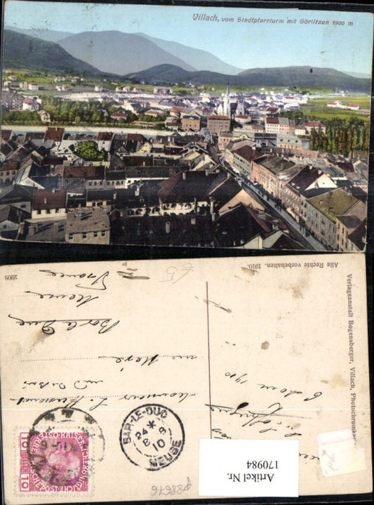 170984,Villach v. Stadtpfarrturm m. Görlitzen Ortsansicht