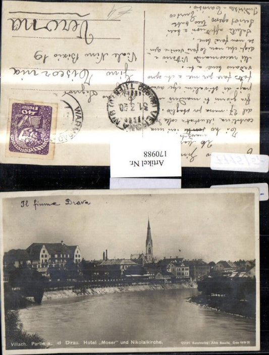 170988,Villach Partie a. d. Drau Hotel Moser u. Nikolaikirche