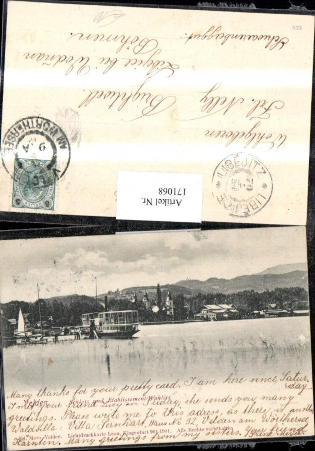 171068,Velden Schloss u. Etabilssement Wahliss Dampfschiff