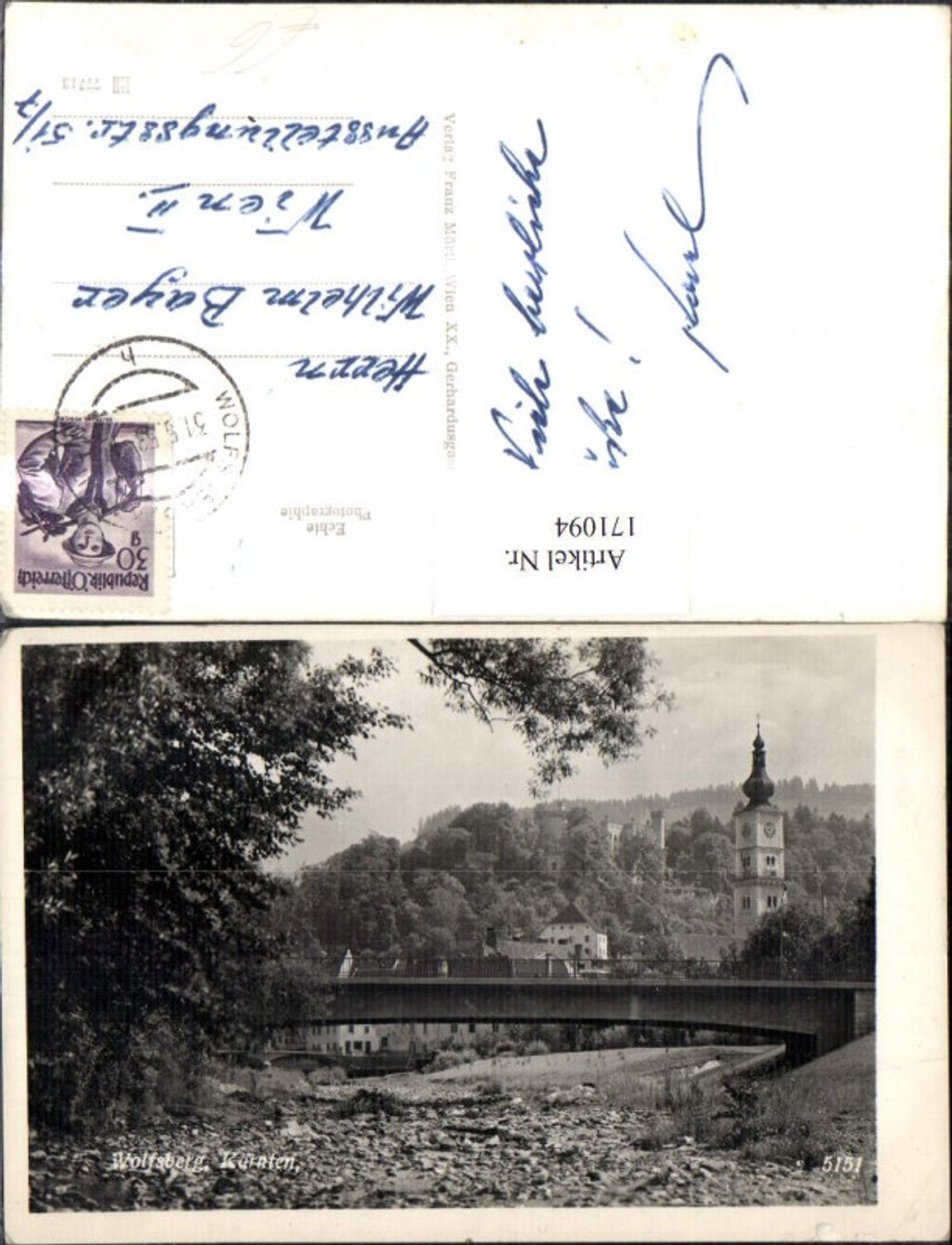 171094,Wolfsberg Ortsansicht Brücke Kirche