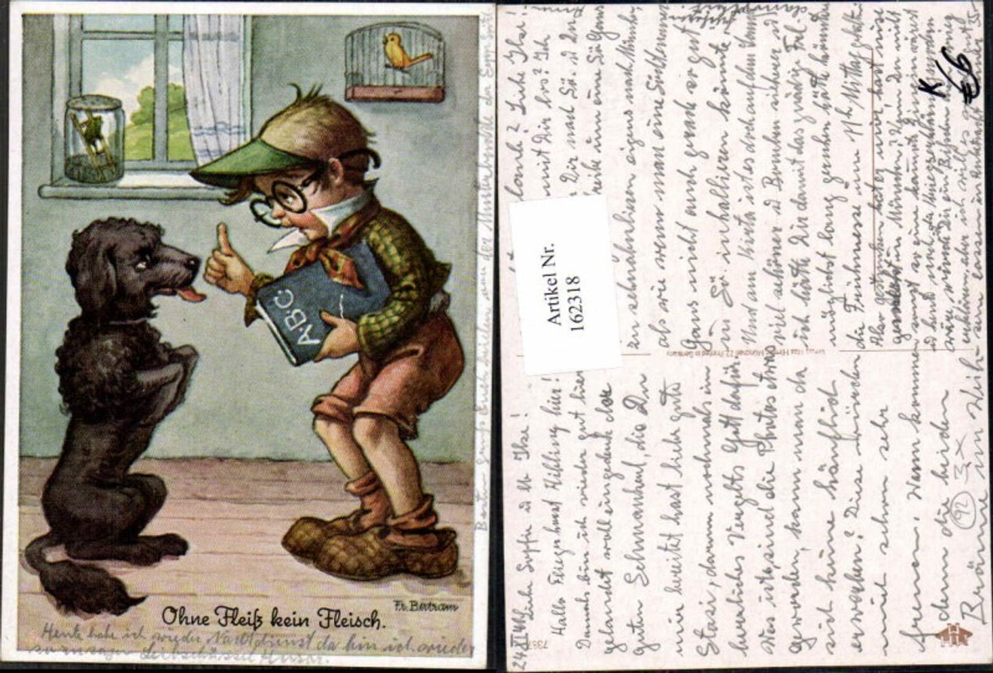 162318,Kinder Fr. Bertram Junge als Lehrer m. ABC Buch lernt Hund etwas