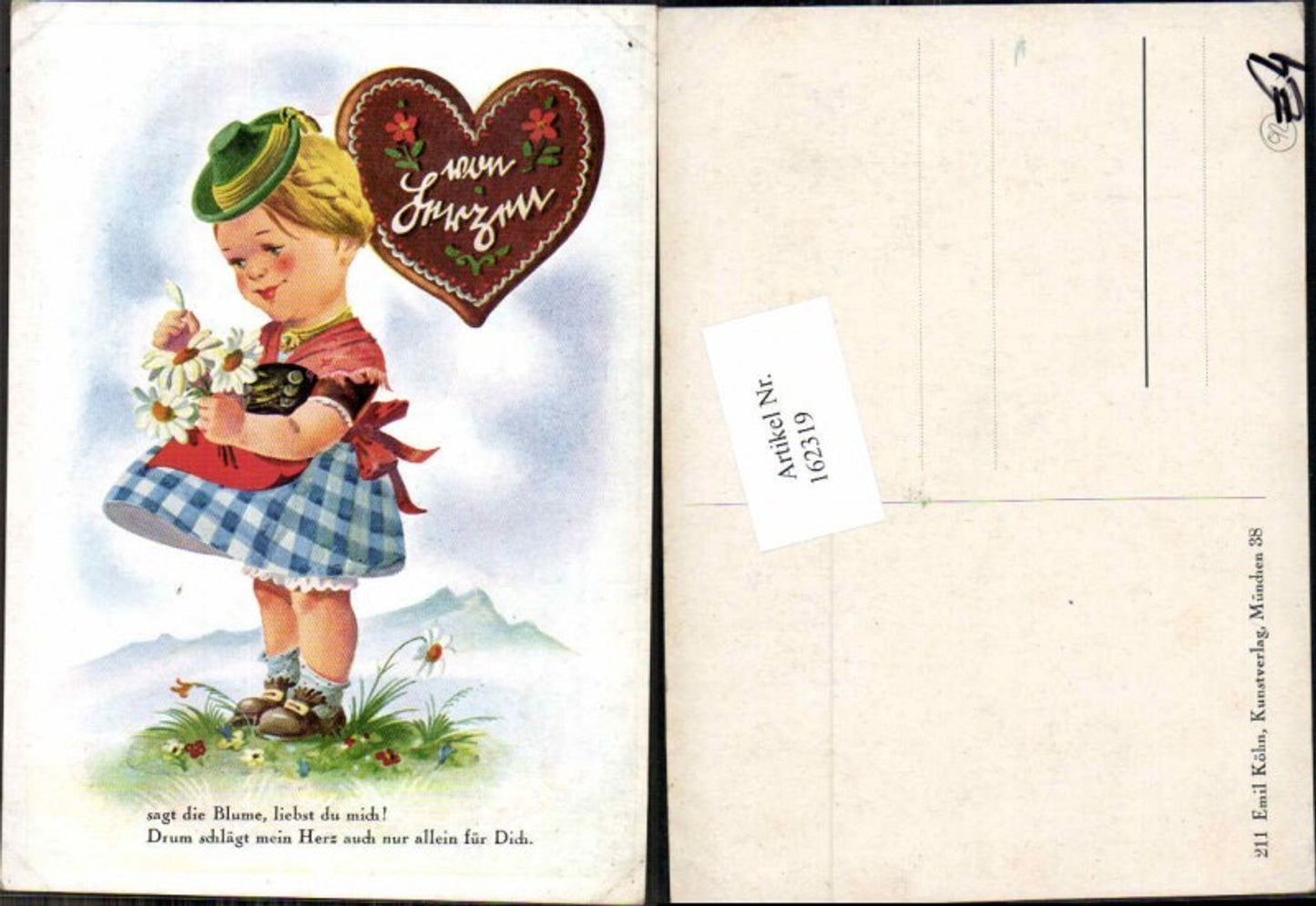 162319,Kinder Mädchen m. Gänseblümchen Lebkuchen Herz