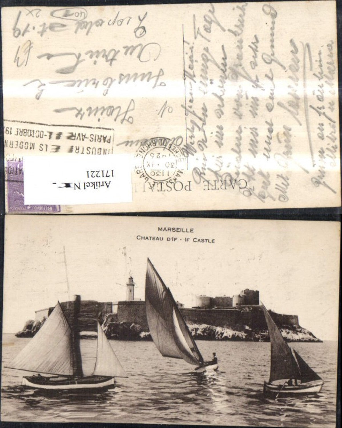 171221,Marseille Chateau d If  If Castle Schloss a. Insel Segelboote Boote 1925