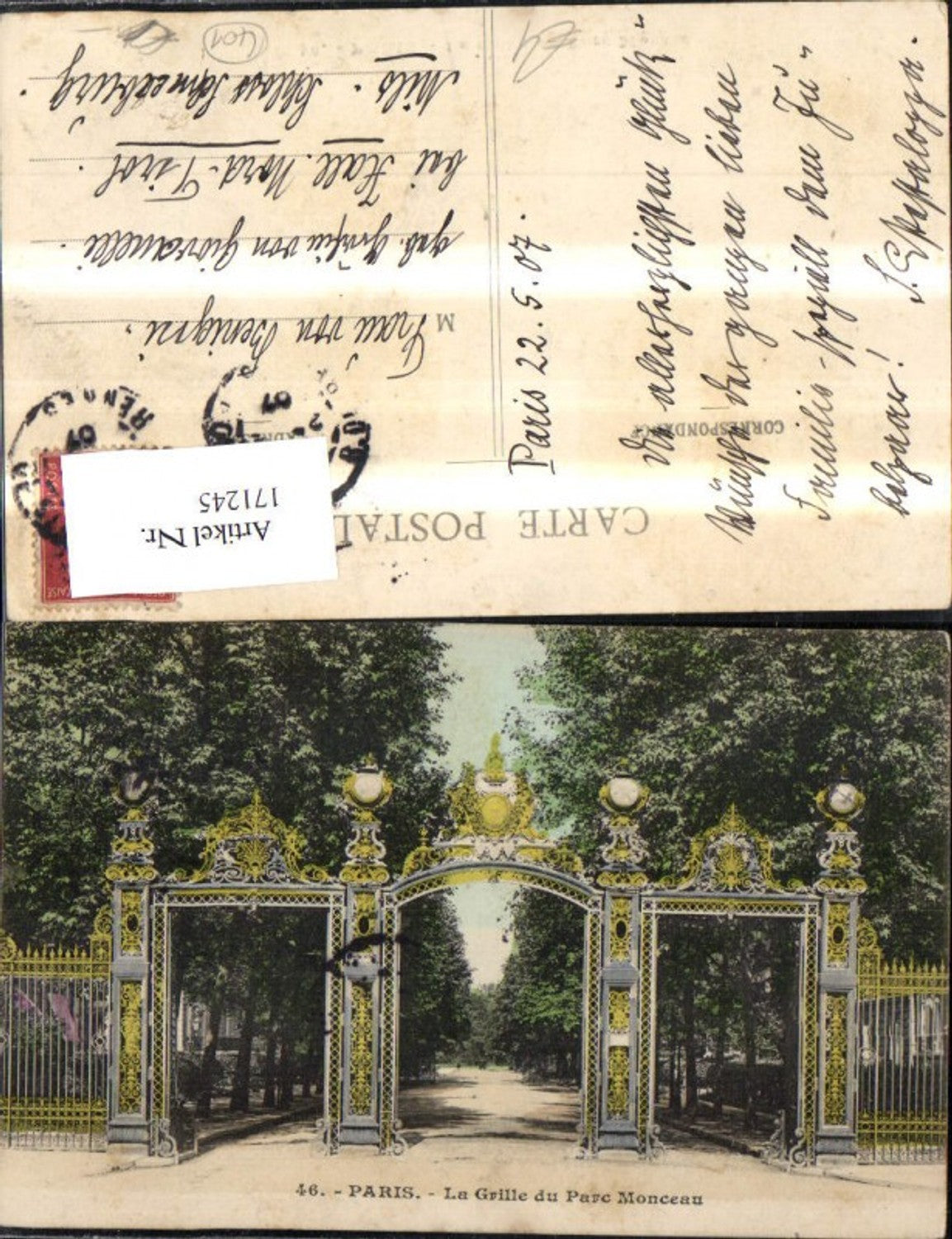 171245,Paris La Grille du Parc Monceau Tor Parkeingang Park 1907