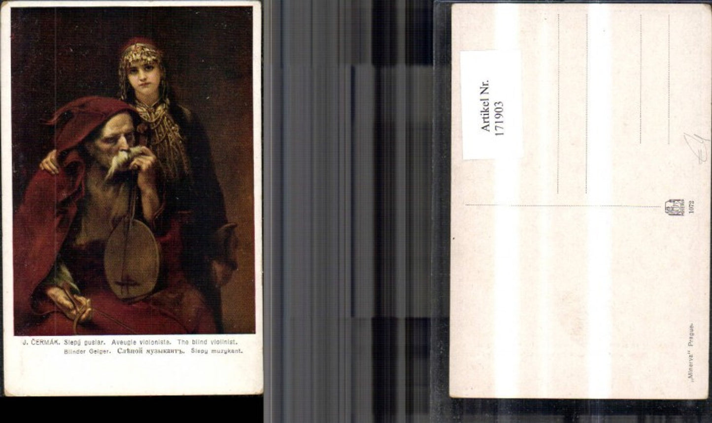 171903,Künstler Ak Blinder Geiger m. Frau sign J. Cermak