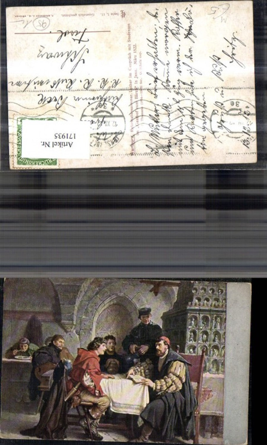 171935,Künstler Ak Wartburg Luther i. Gespräch m. Studenten i. Gasthof z. Bären