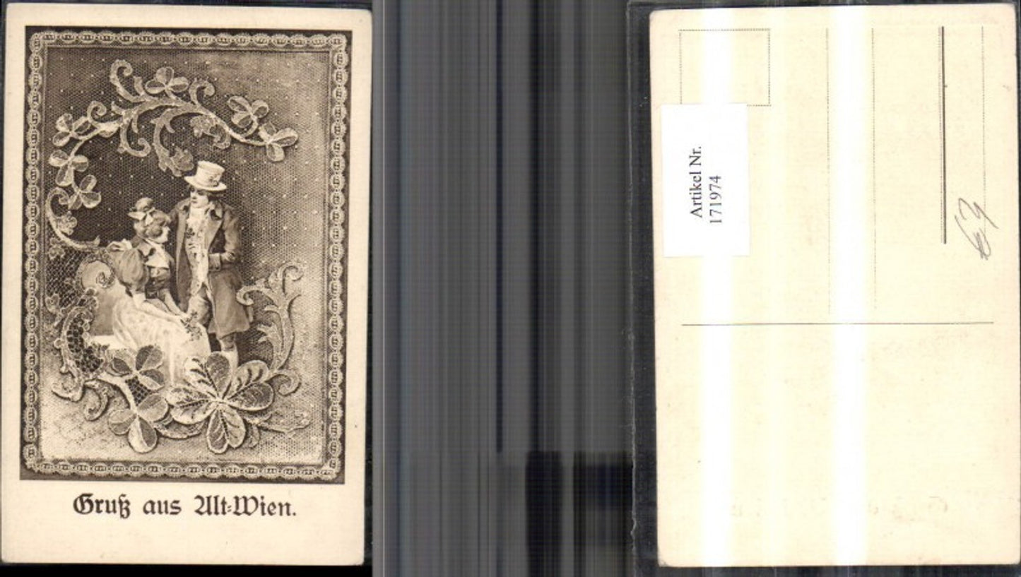 171974,Künstler Ak Gruß a. Altwien Frau Mann Kleeblatt