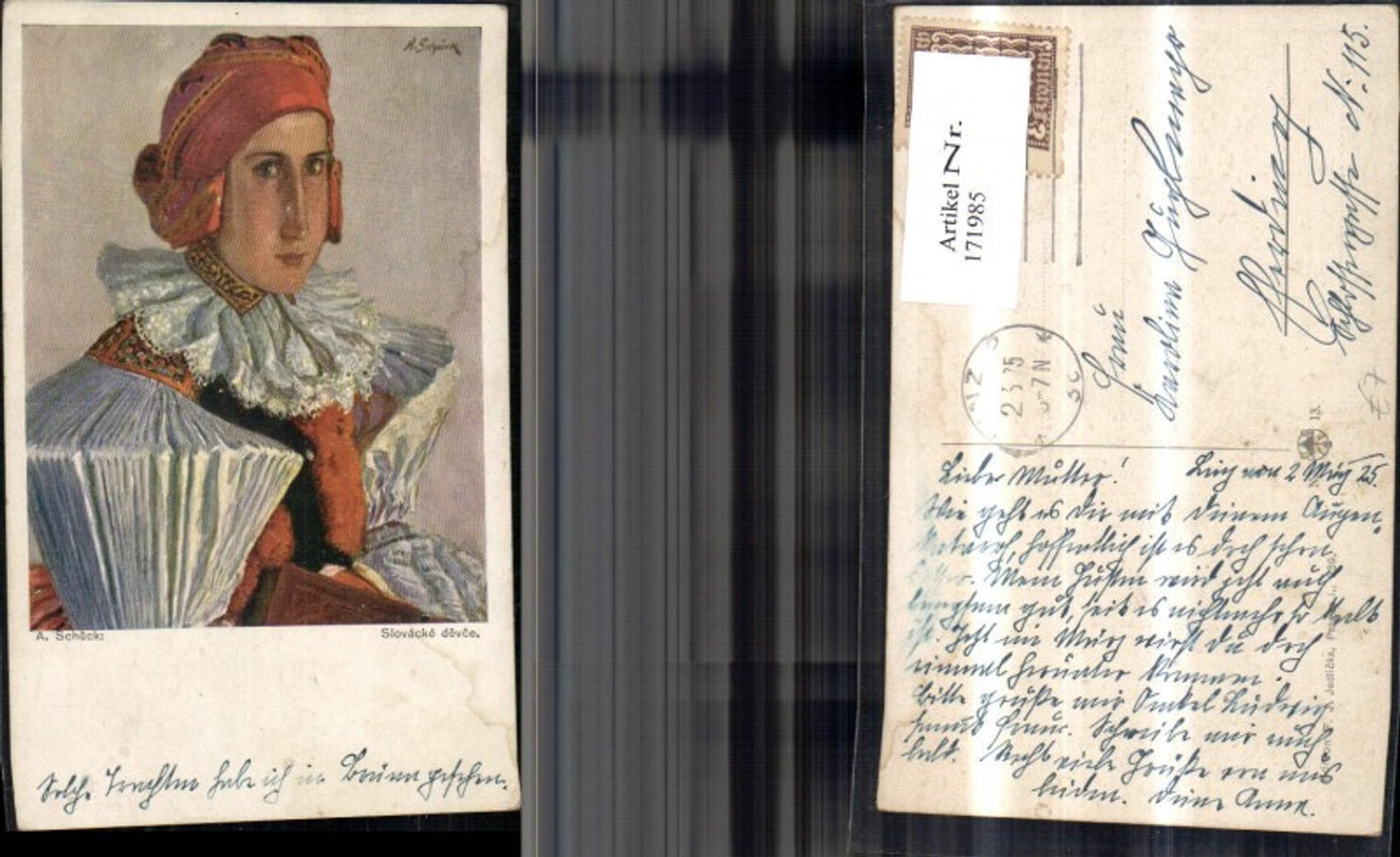 171985,Künstler Ak A. Schück Slovacke devce Frau in slovakischer Tracht
