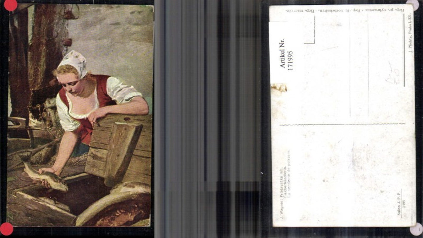 171995,Künstler Ak J. Wagner Fischhändlerin Frau mit Fisch in der Hand