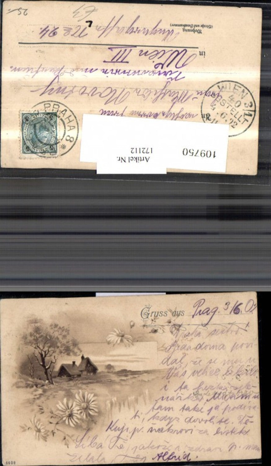 172112,Künstler Ak Litho Landschaft Haus Blumen