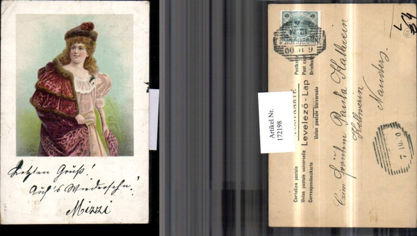 172198,Frau m. Mantel u. Haube Litho