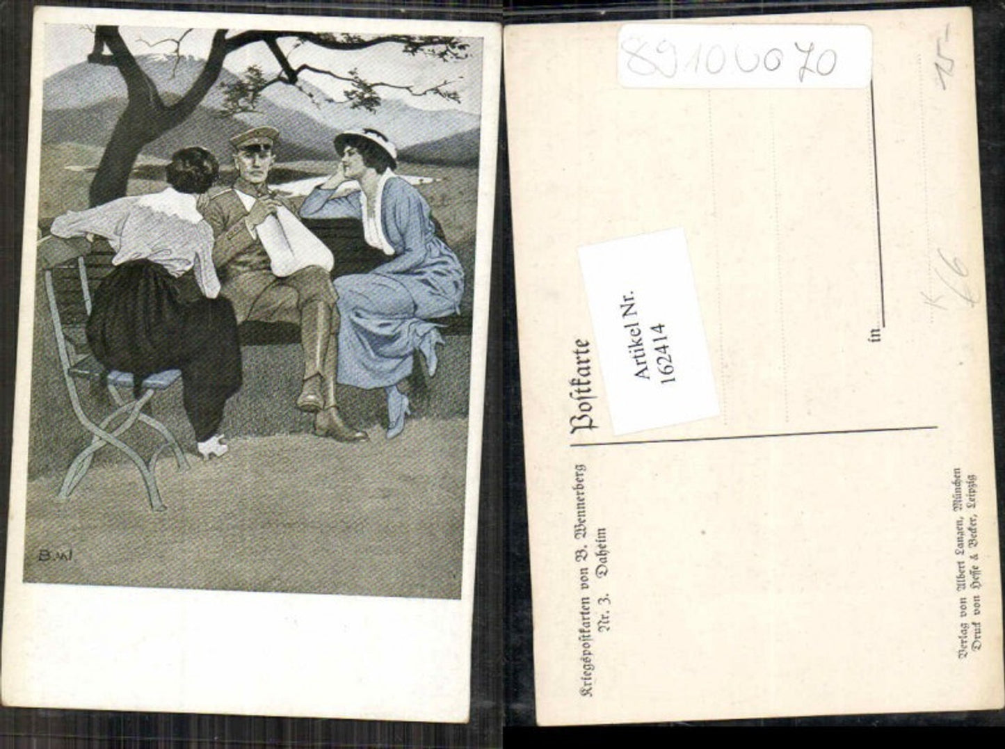 162414,Kriegerpostkarte B. Wennerberg Nr.3 Daheim