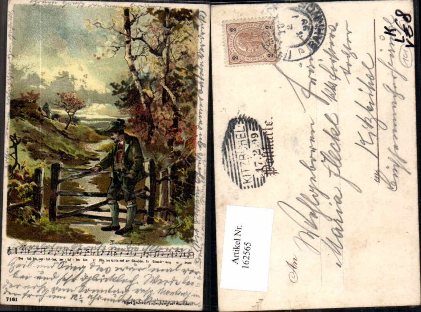 162565,Litho T. Guggenberger Jäger im Wald Liedkarte pub Karl Stücker 7161