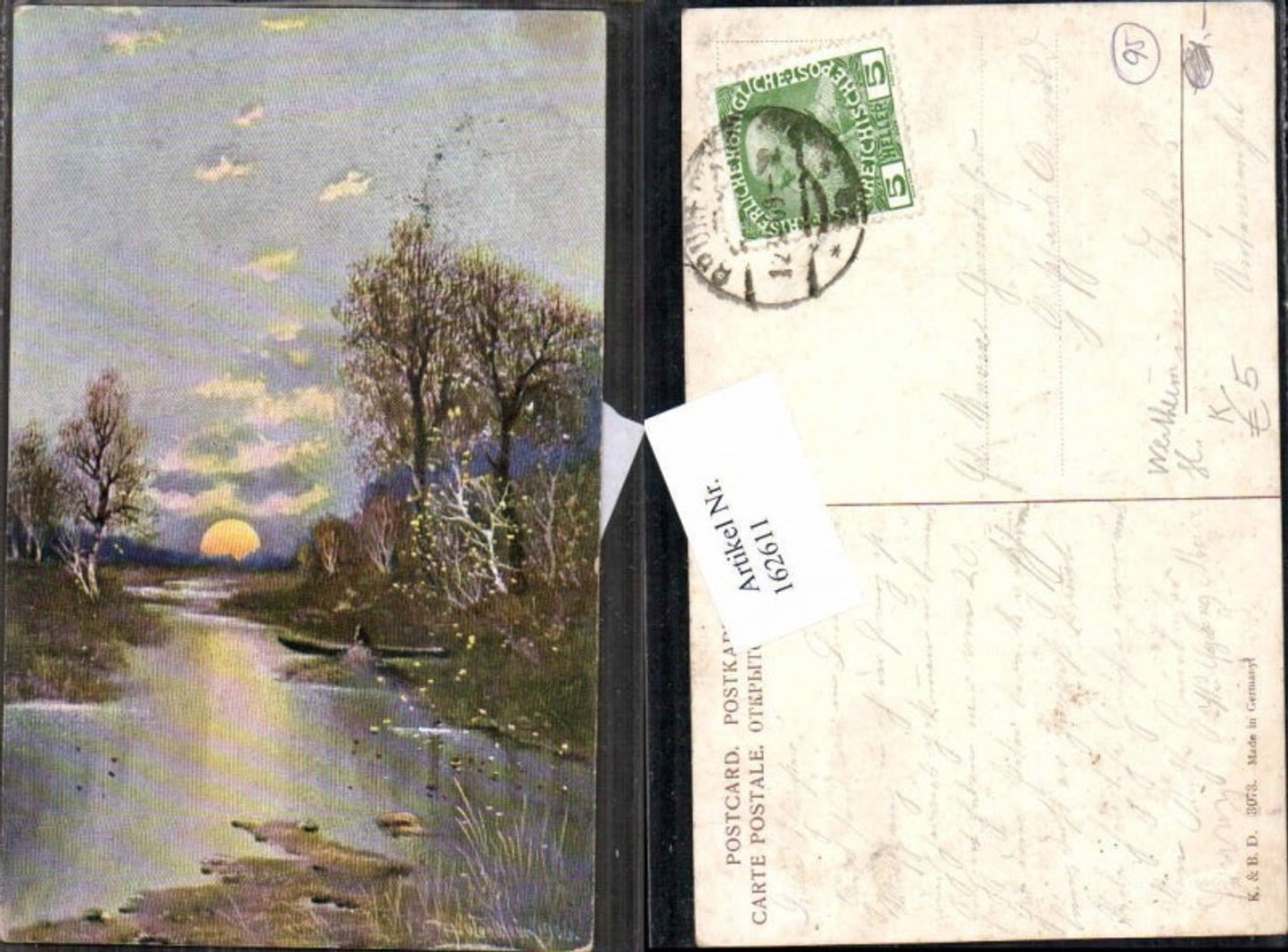 162611,Künstler AK Heinrich Wertheim Ufer Fluss Wald