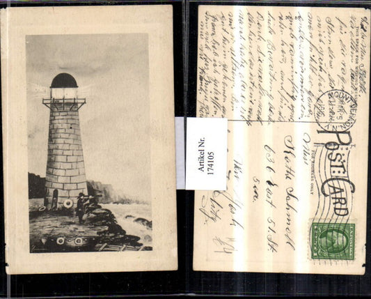 174105,Künstler AK Leuchtturm m. Mann Fernrohr