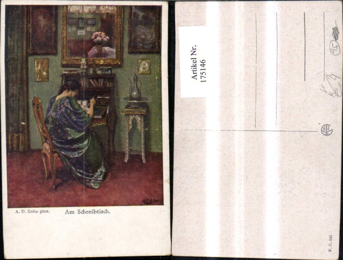 175146,Künstler Ak A. D. Goltz Am Schreibtisch Frau pub Kalophot