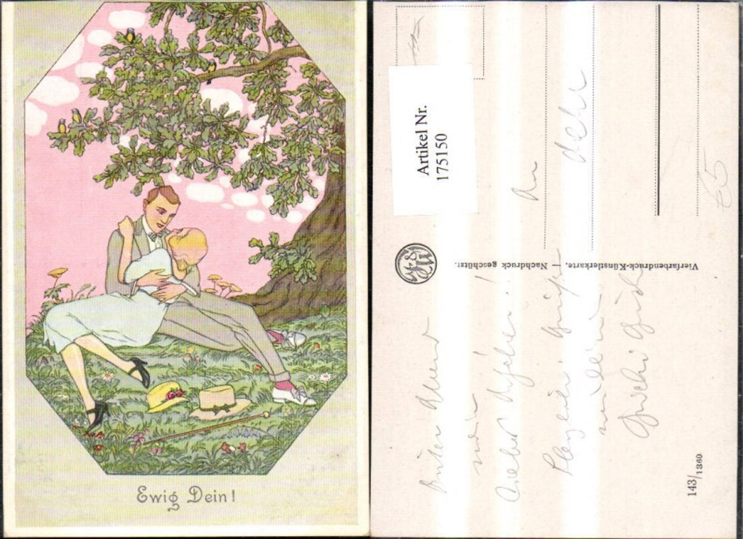 175150,Künstler Ak Ewig Dein Frau Mann Paar unter Baum Hut Gehstock