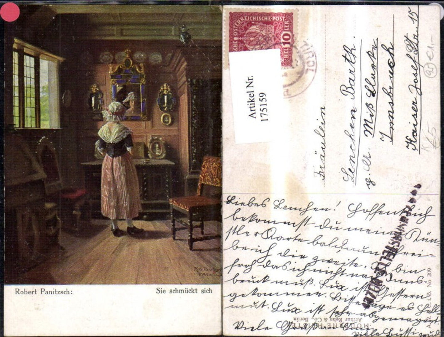 175159,Künstler Ak Robert Panitzsch Sie schmückt sich Frau v. Spiegel