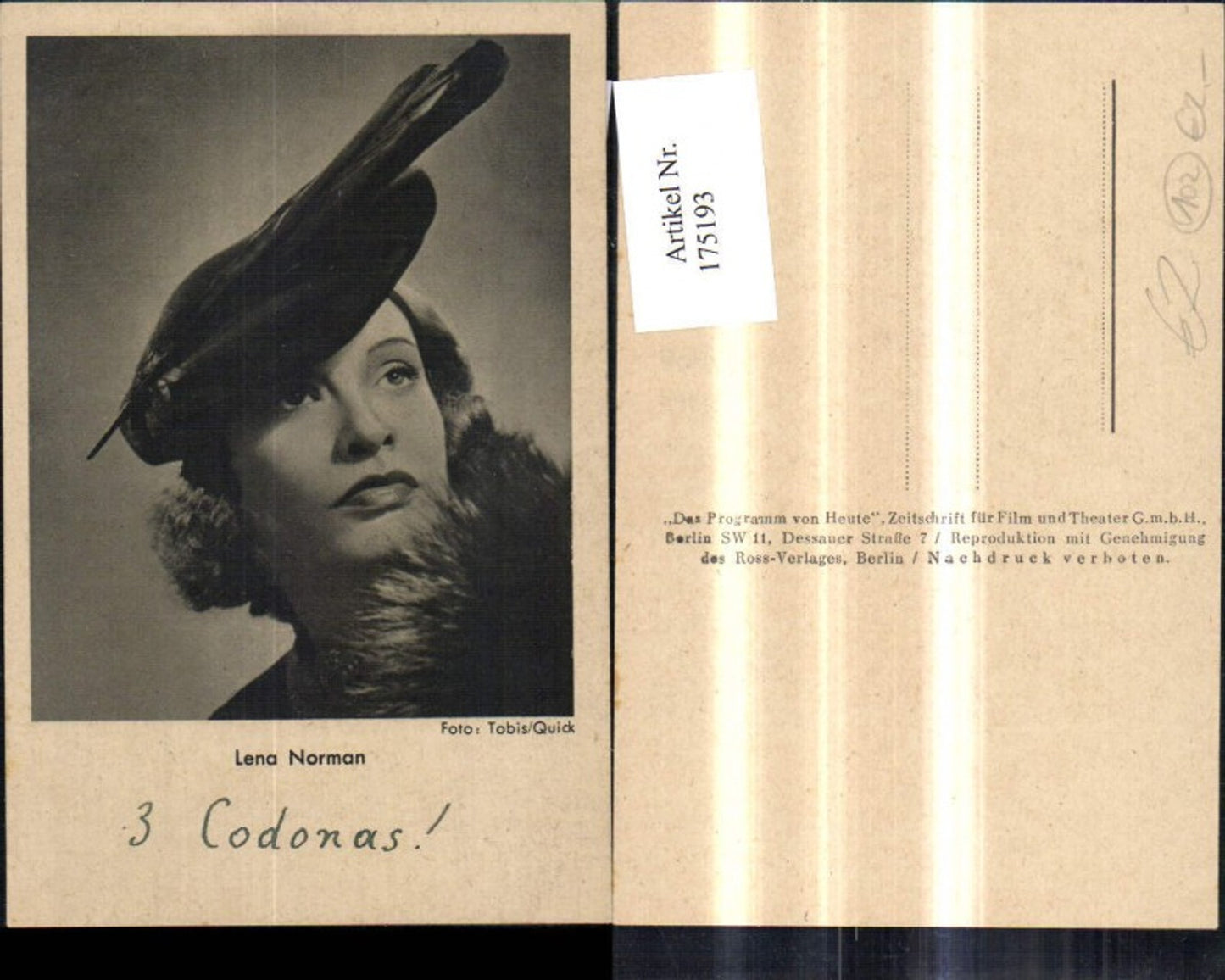 175193,Lena Norman 3 Codonas