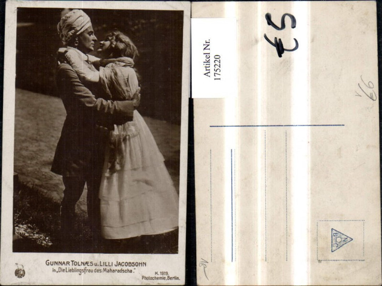 175220,Gunnar Tolnaes Lilli Jacobsohn i. Die Lieblingsfrau d. Maharadscha pub Photochemie K 1919