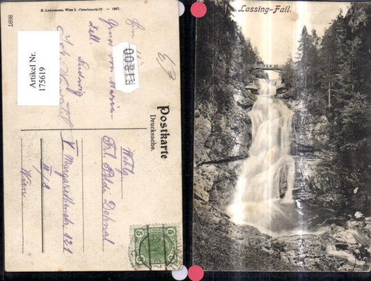 175619,Lassingfall Wasserfall Ansicht m. Brücke Personen