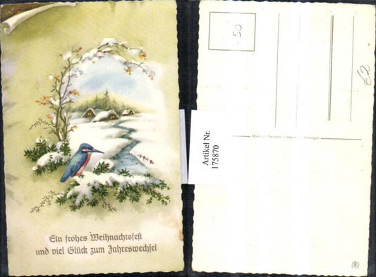 175870, Christmas Winter landscape Fir branches Bird