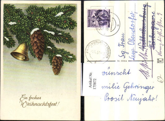 175872, Christmas fir branches pine cones bell